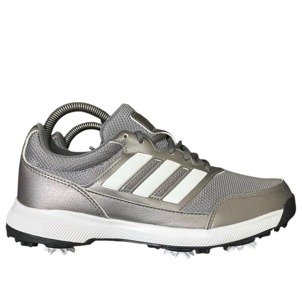 Adidas Tech Response Mens Golf Shoes Silver White Red‎ Spiked Sneakers Low Top
